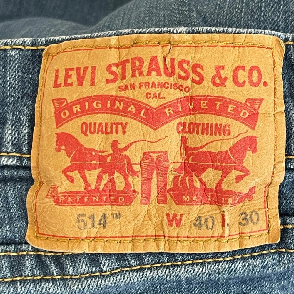Levis 514 Straight Fit Mens 40x30 Medium Wash Denim Blue Jeans Stretch‎ Zip